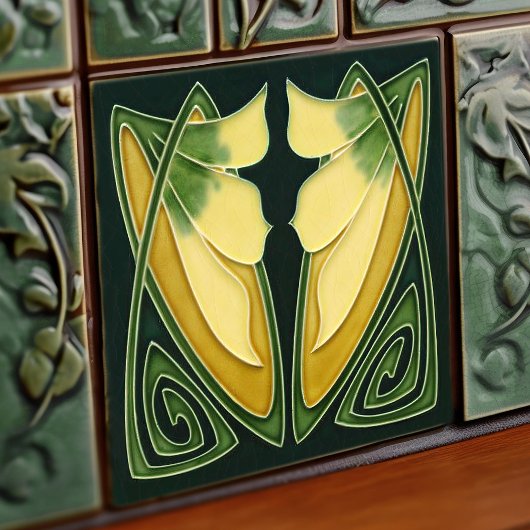 Art Deco, Gelbe Lily Blumen Fliese