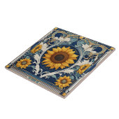 Art Deco Gelbe Sonnenblumen Jugendstil Blau Fliese (Seite)