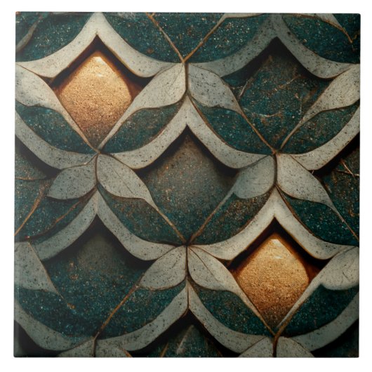 Art Deco Gemusterte Würfel Zwei blaue Deko Art Nou Fliese (Vorderseite)