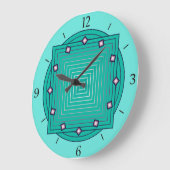 Art Deco Geometric, Aqua und Türkis Blue Große Wanduhr (Winkel)