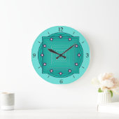 Art Deco Geometric, Aqua und Türkis Blue Große Wanduhr (Zuhause)