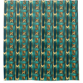 Art Deco Geometric Arrows, Gold and Turquoise Duschvorhang