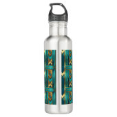 Art Deco Geometric Arrows, Gold and Turquoise Edelstahlflasche (Rückseite)