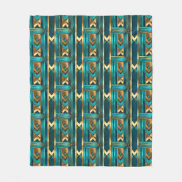 Art Deco Geometric Arrows, Gold and Turquoise Fleecedecke