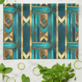Art Deco Geometric Arrows, Gold and Turquoise Geschirrtuch (Gefaltet)