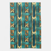 Art Deco Geometric Arrows, Gold and Turquoise Geschirrtuch (Vertikal)