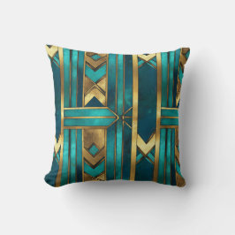 Art Deco Geometric Arrows, Gold and Turquoise Kissen