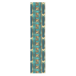 Art Deco Geometric Arrows, Gold and Turquoise Kurzer Tischläufer