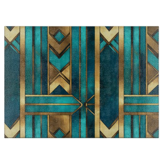 Art Deco Geometric Arrows, Gold and Turquoise Schneidebrett (Vorderseite)