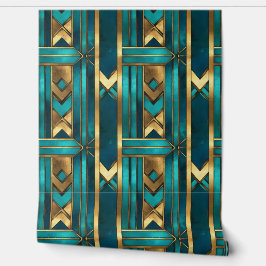 Art Deco Geometric Arrows, Gold and Turquoise Tapete