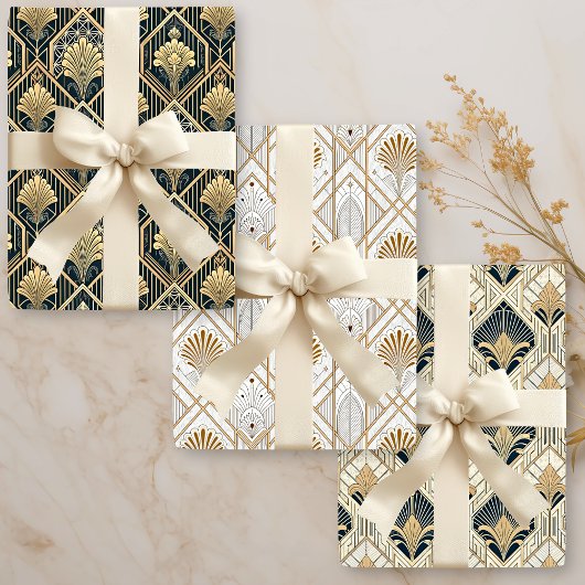Art Deco Geometric Blüh Geschenkpapier Set
