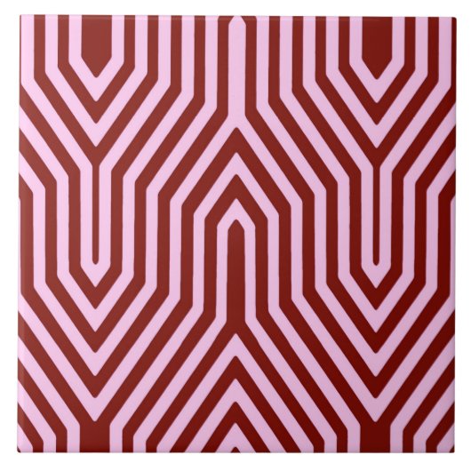 Art Deco Geometric - bordeauxrot und rosa Fliese (Vorderseite)