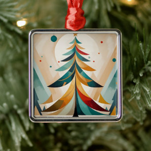Art Deco Geometric Christmas Feathered Branches Ornament Aus Metall