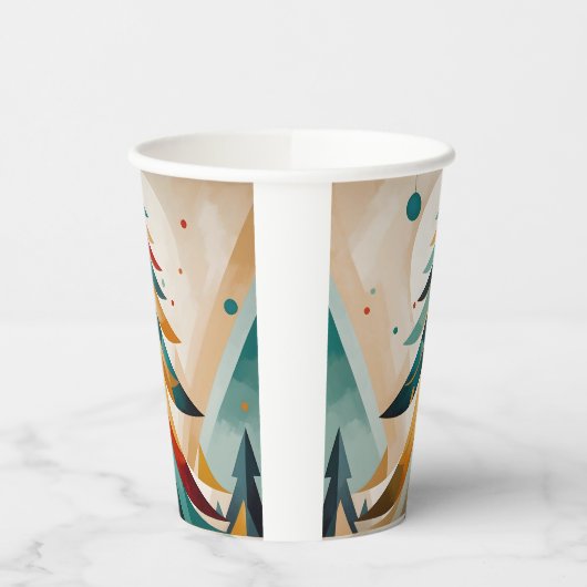 Art Deco Geometric Christmas Feathered Branches Pappbecher (Links)