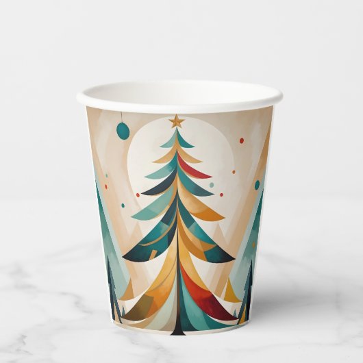 Art Deco Geometric Christmas Feathered Branches Pappbecher (Vorderseite)