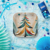 Art Deco Geometric Christmas Feathered Branches Pappteller (Party)