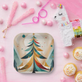 Art Deco Geometric Christmas Feathered Branches Pappteller (Party)