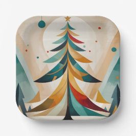 Art Deco Geometric Christmas Feathered Branches Pappteller