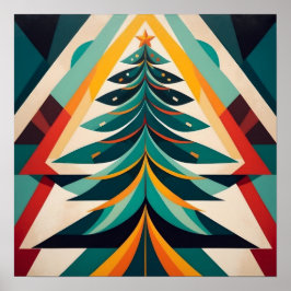 Art Deco Geometric Christmas Green Branches Poster