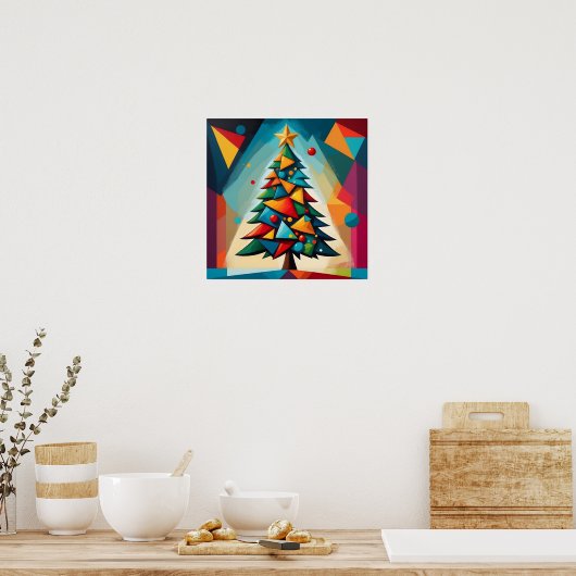 Art Deco Geometric Christmas Tree Multiple Triangl Poster (Küche)
