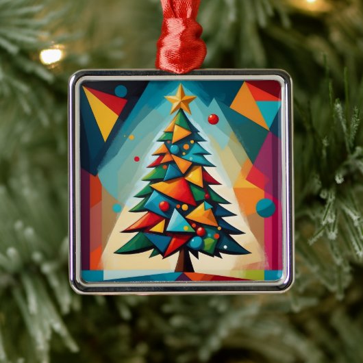 Art Deco Geometric Christmas Tree Triangle Heaven Ornament Aus Metall (Baum)