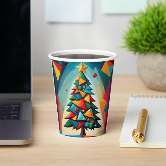 Art Deco Geometric Christmas Tree Triangle Heaven Pappbecher (InSitu)