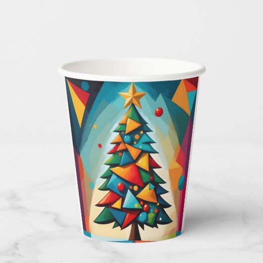 Art Deco Geometric Christmas Tree Triangle Heaven Pappbecher (Rückseite)