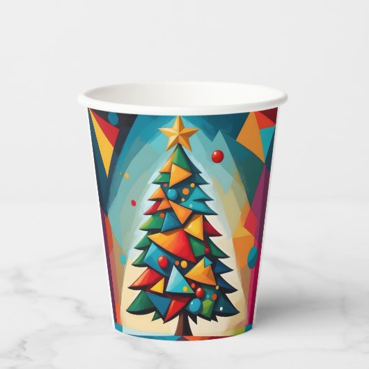 Art Deco Geometric Christmas Tree Triangle Heaven Pappbecher (Vorderseite)