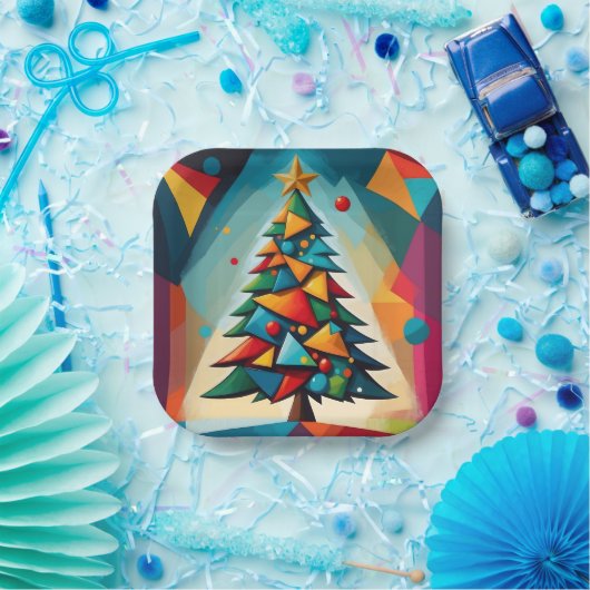 Art Deco Geometric Christmas Tree Triangle Heaven Pappteller (Party)