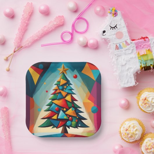 Art Deco Geometric Christmas Tree Triangle Heaven Pappteller (Party)