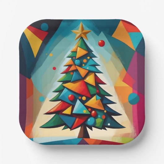 Art Deco Geometric Christmas Tree Triangle Heaven Pappteller (Vorderseite)