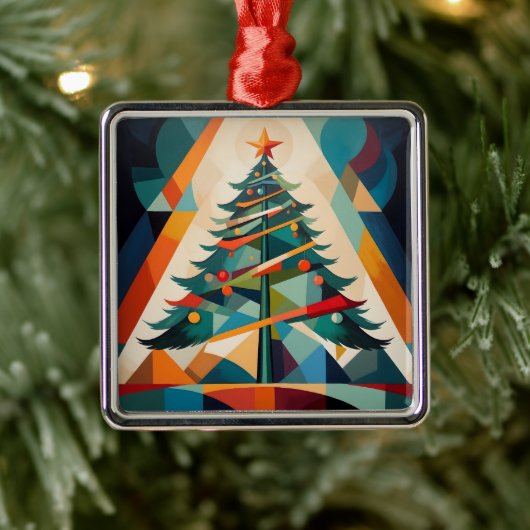 Art Deco Geometric Christmas Tree Triangle Ornament Aus Metall (Baum)
