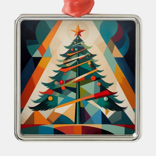 Art Deco Geometric Christmas Tree Triangle Ornament Aus Metall (Vorne)