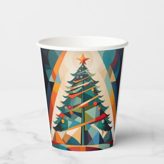 Art Deco Geometric Christmas Tree Triangle Pappbecher (Rückseite)