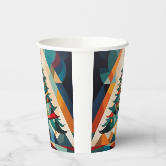 Art Deco Geometric Christmas Tree Triangle Pappbecher (Links)