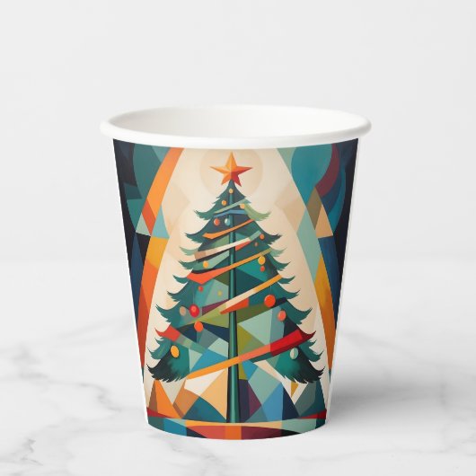 Art Deco Geometric Christmas Tree Triangle Pappbecher (Vorderseite)