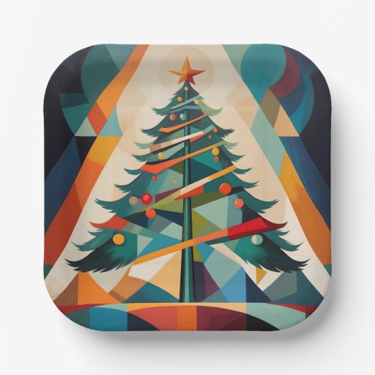 Art Deco Geometric Christmas Tree Triangle Pappteller (Vorderseite)