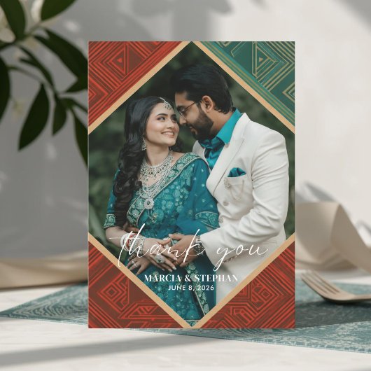 Art Deco Geometric Diamond Frame Thank You Card Dankeskarte