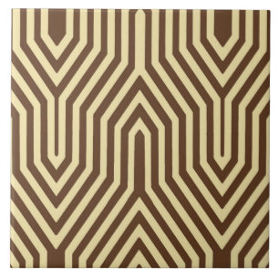 Art Deco Geometric - dunkelbraun und braun Fliese