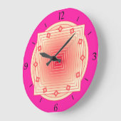 Art Deco Geometric, Fuchsia Pink und Coral Große Wanduhr (Winkel)