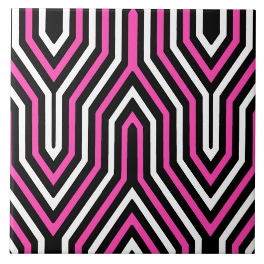 Art Deco Geometric - Fuchsia rosa, schwarz und wei Fliese (Vorderseite)