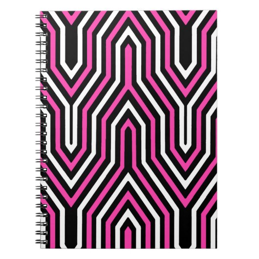 Art Deco Geometric - Fuchsia rosa, schwarz und wei Notizblock (Vorderseite)