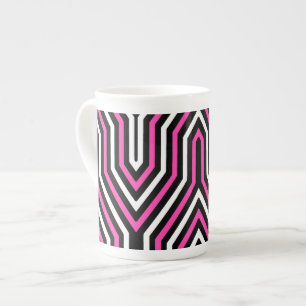 Art Deco Geometric - Fuchsia rosa, schwarz und wei Porzellantasse