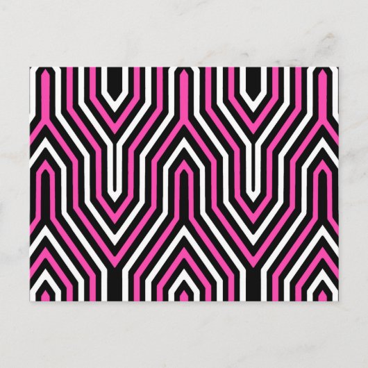 Art Deco Geometric - Fuchsia rosa, schwarz und wei Postkarte (Vorderseite)