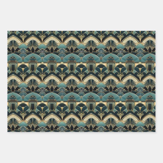 Art Deco Geometric Gemustert Geschenkpapier Set (Vorderseite)