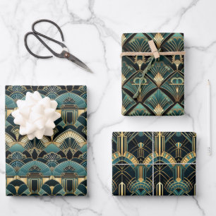 Art Deco Geometric Gemustert Geschenkpapier Set
