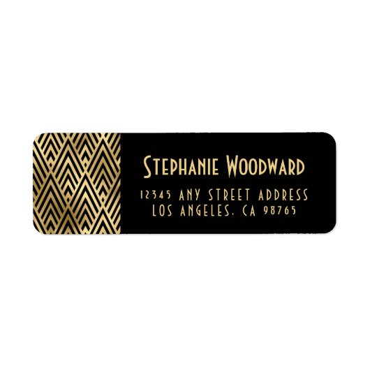 Art Deco Geometric Gold Black Rücksendeadresse (Vorne)