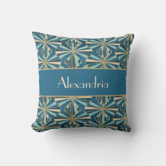 Art Deco Geometric Gold, Blue & Teal Luxury Glam Kissen