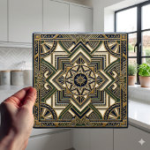 Art Deco Geometric Gold Green Blue Ceramic Tile Fliese