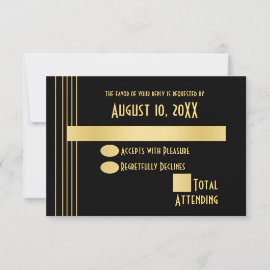 Art Deco Geometric Gold und Black Response Card Einladung (Vorderseite)